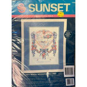 1993 NIB Golden Rings Counted Cross Stitch Kit Wedding Record Dimensions Sunset